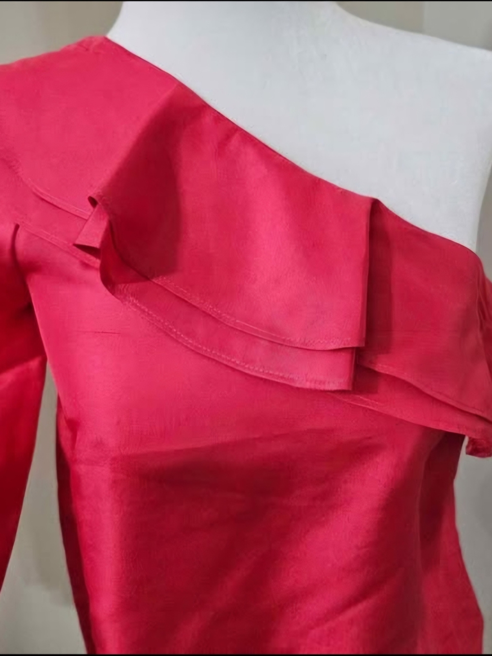 J.Crew One-Shoulder Ruffle Dress in Bright Pink Blouse 0